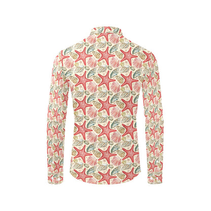 Seashell Print Design LKS301 Men's Long Sleeve Dress Shirt