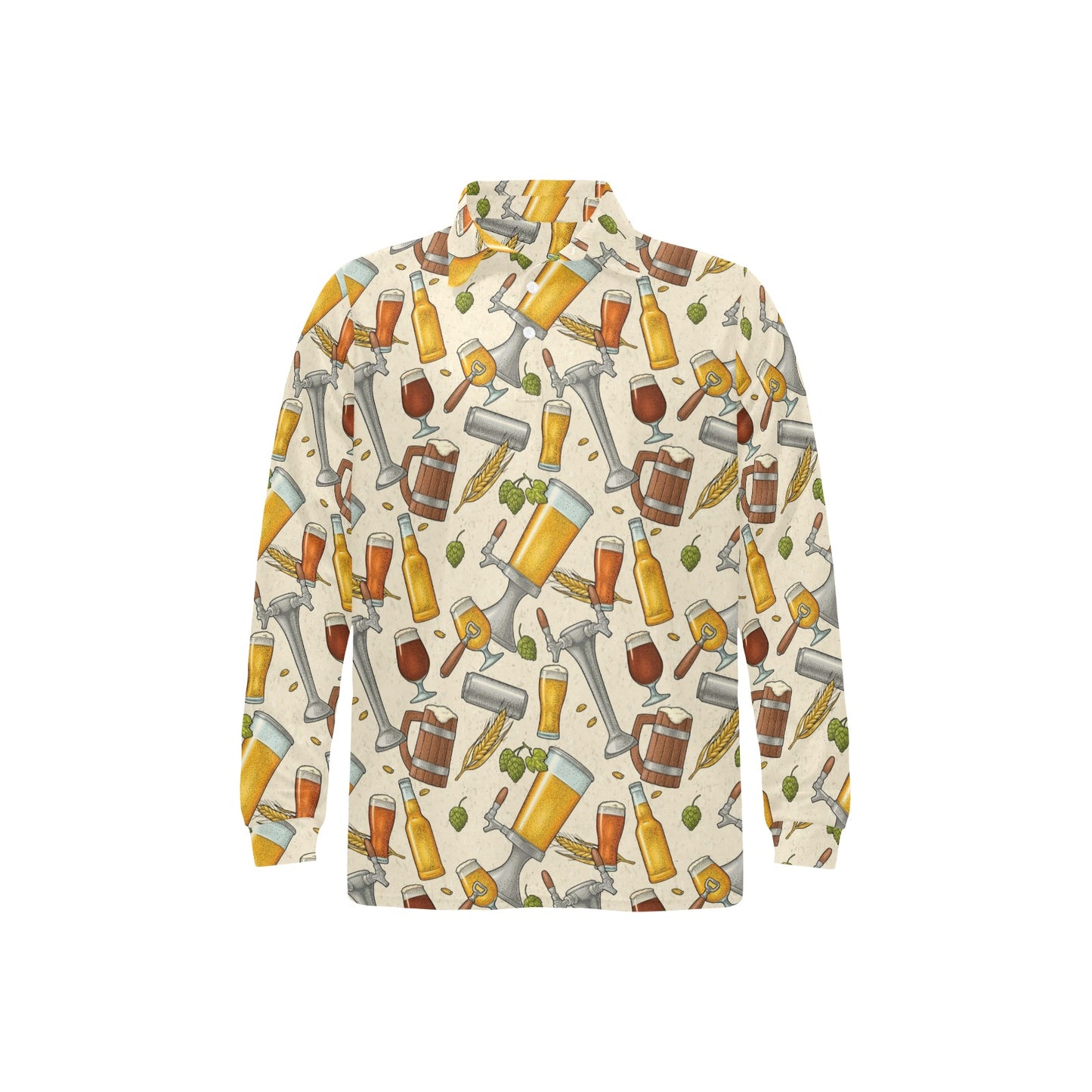 Beer Pattern Print Design 05 Long Sleeve Polo Shirt For Men's