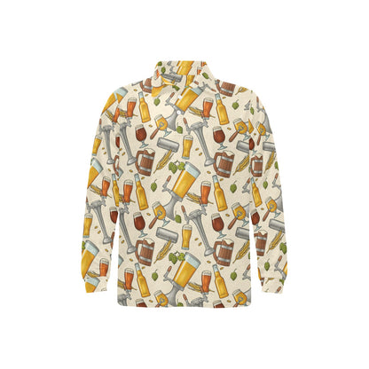 Beer Pattern Print Design 05 Long Sleeve Polo Shirt For Men's