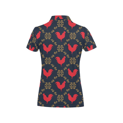Rooster Pattern Print Design A02 Women's Polo Shirt