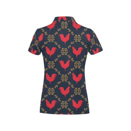 Rooster Pattern Print Design A02 Women's Polo Shirt