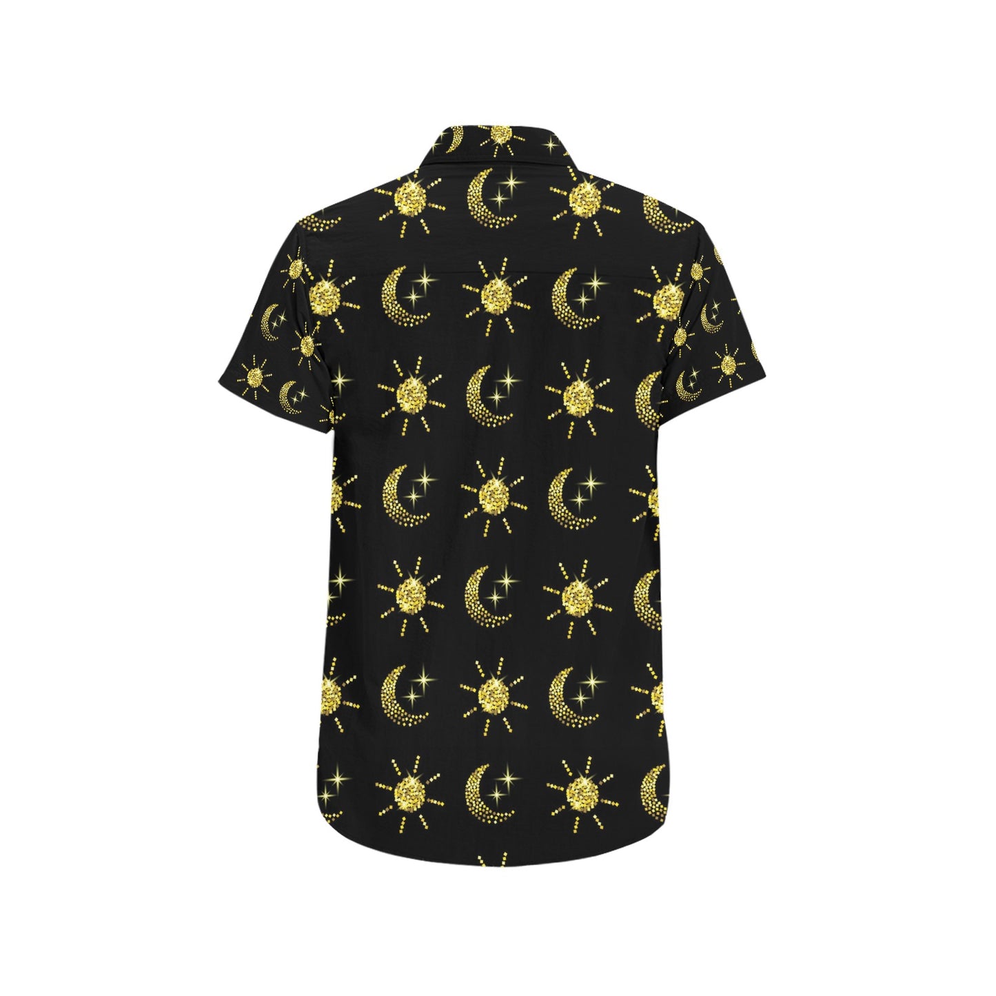 Sun Moon Print Design LKS304 Men Short Sleeve Button Up Shirt