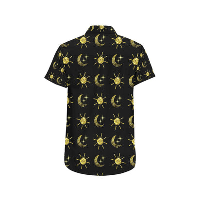 Sun Moon Print Design LKS304 Men Short Sleeve Button Up Shirt