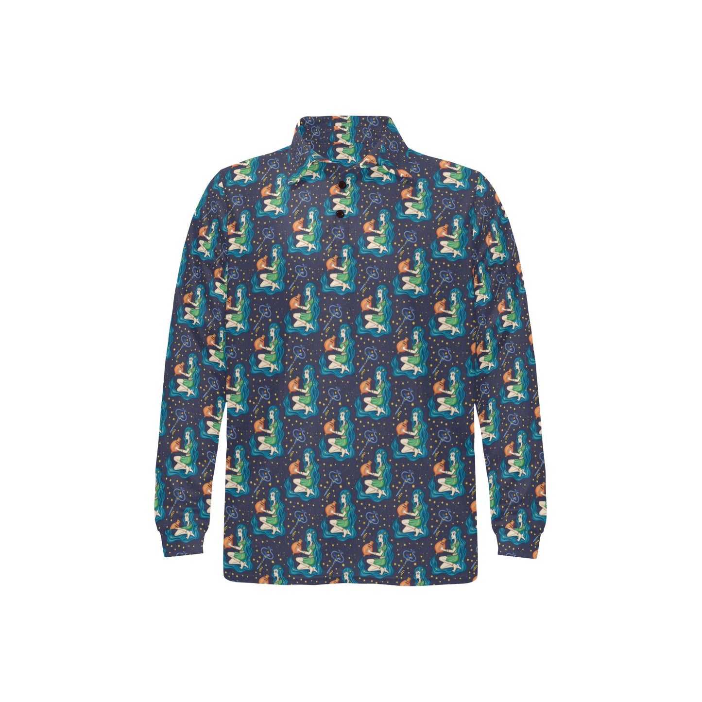 Aquarius Zodiac Pattern Print Design 03 Long Sleeve Polo Shirt For Men's