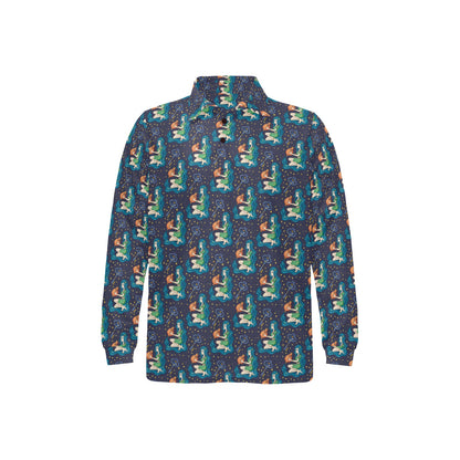 Aquarius Zodiac Pattern Print Design 03 Long Sleeve Polo Shirt For Men's