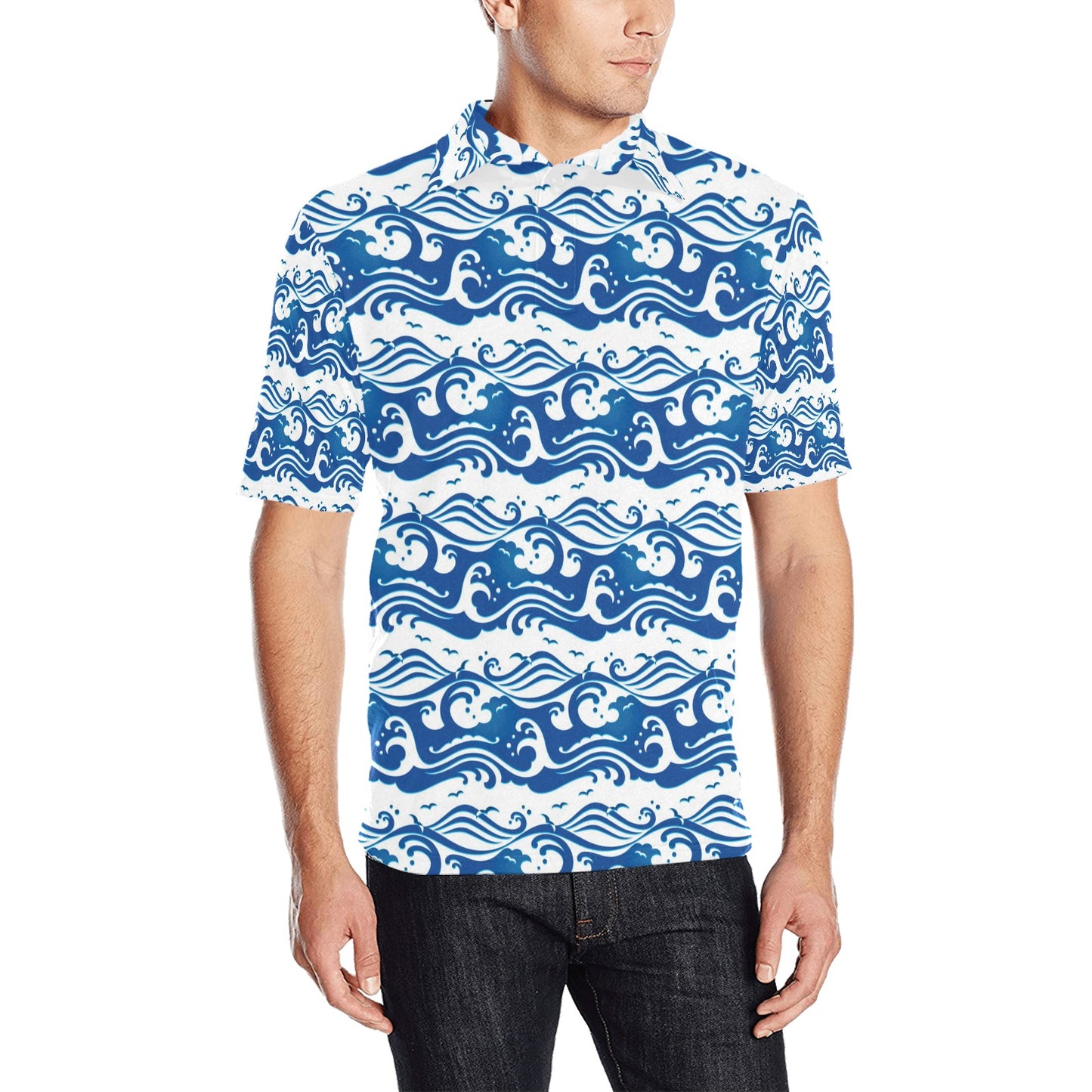Wave Print Design LKS303 Men Polo Shirt