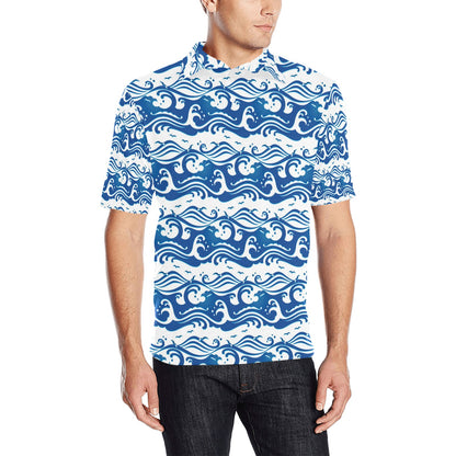 Wave Print Design LKS303 Men Polo Shirt