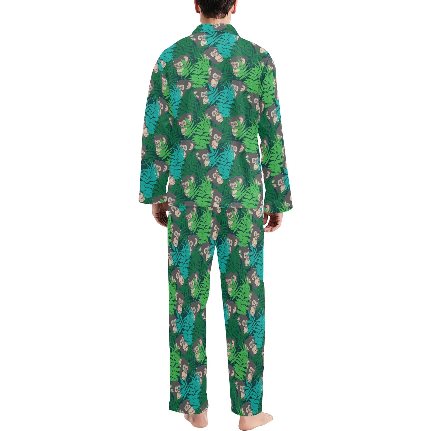 Chimpanzee Pattern Print Design 01 Men's Long Pajama Set