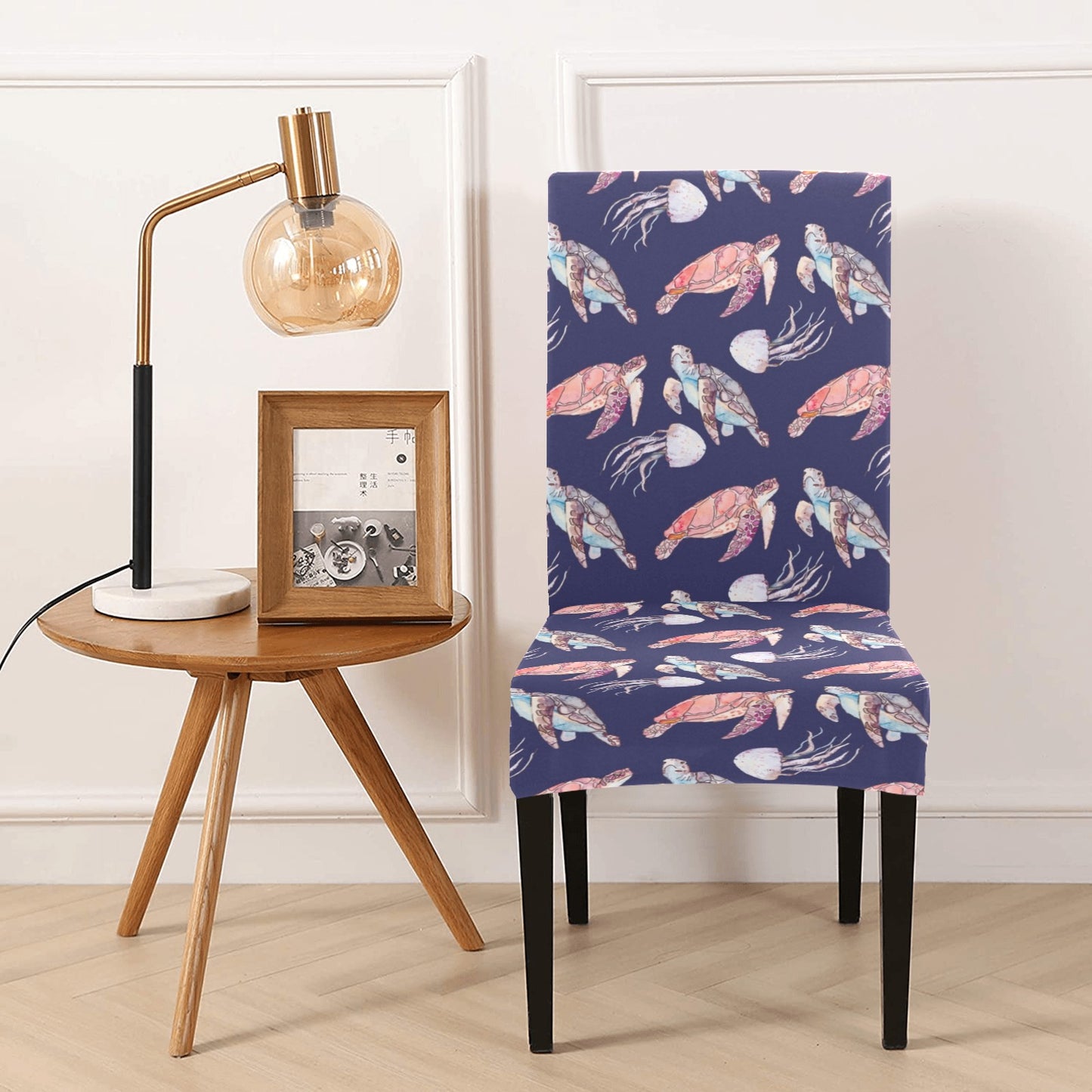Sea Turtle With Jelly Fish Print Design LKS301 Dining Chair Slipcover