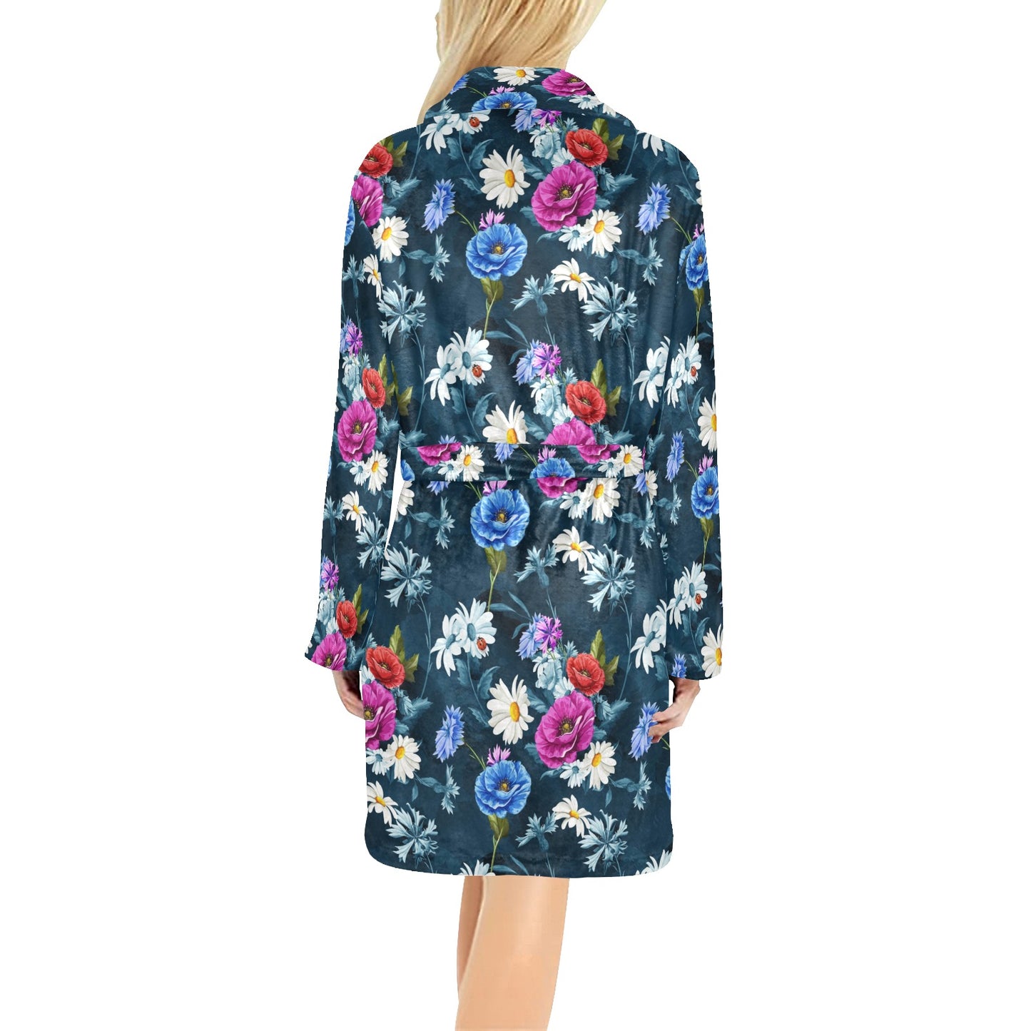 Floral Blue Themed Print Women's Fleece Robe