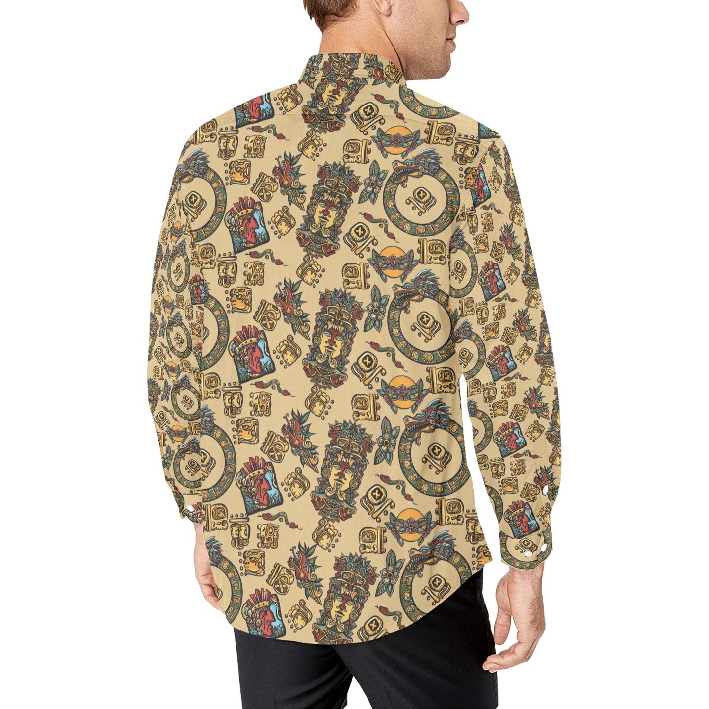 Totem Print Design LKS305 Men's Long Sleeve Dress Shirt