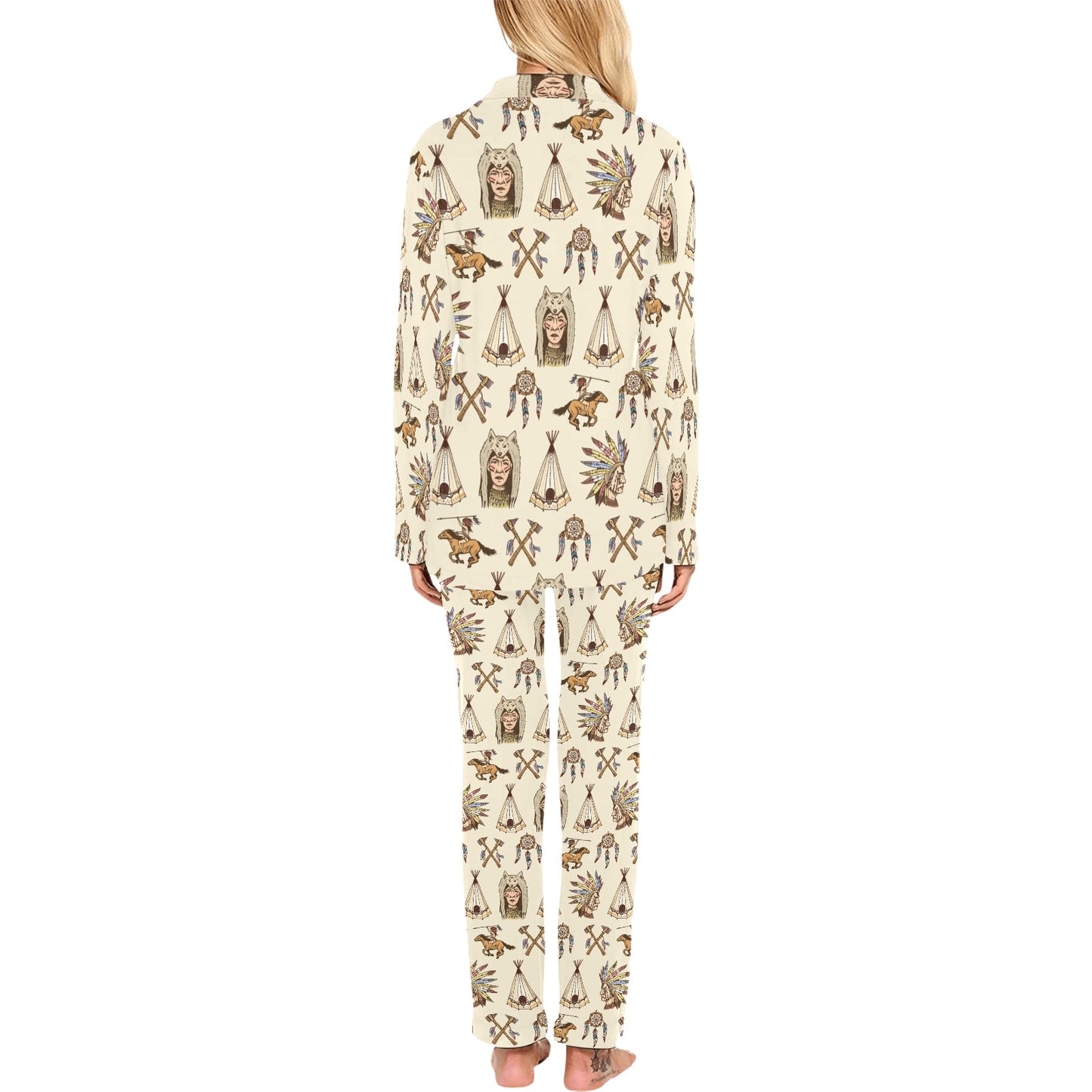 Native Indian Pattern Design Print Women's Long Pajama Set