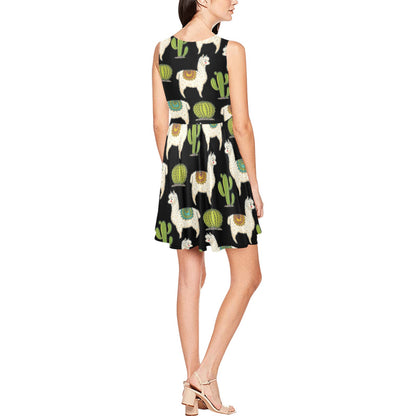 Alpaca Cactus Pattern Print Design 07 Sleeveless Dress