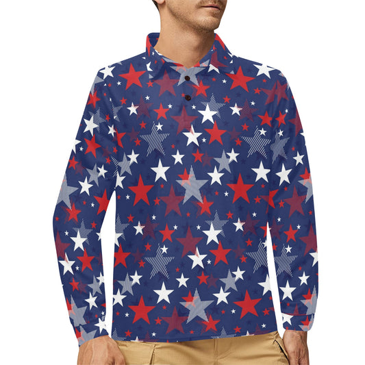 Star Print Design LKS304 Long Sleeve Polo Shirt For Men's