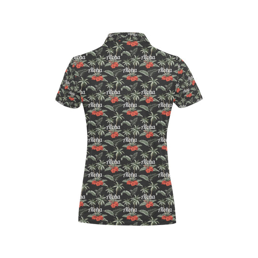 Aloha Palm Tree Design Themed Print Women's Polo Shirt