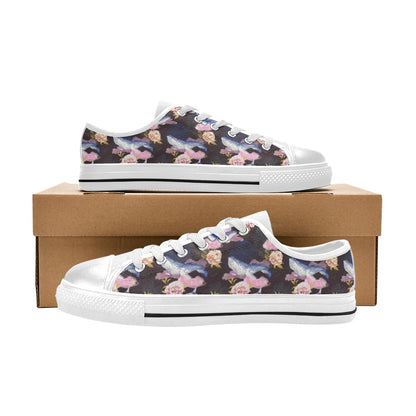Blue Whale Print Design LKS401 Women's White Low Top Shoes