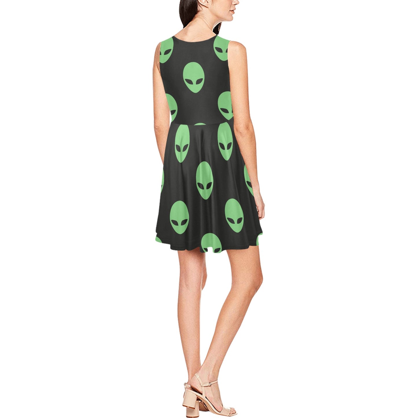 Alien Green Neon Pattern Print Design 01 Sleeveless Dress