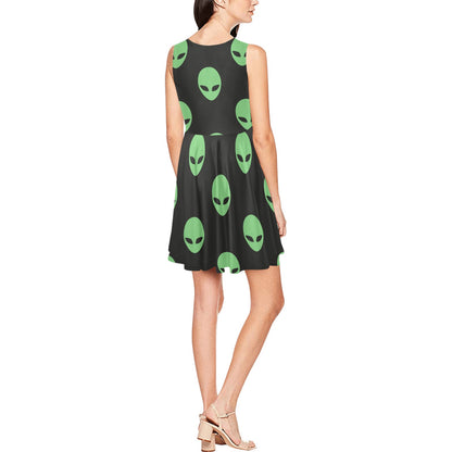 Alien Green Neon Pattern Print Design 01 Sleeveless Dress