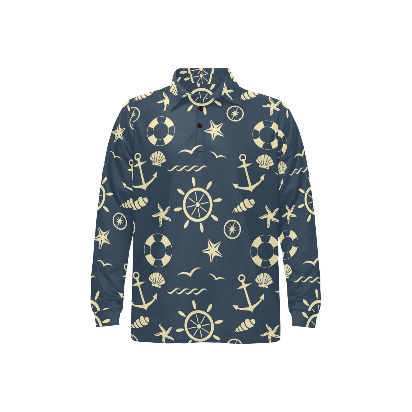 Nautical Pattern Print Design A01 Long Sleeve Polo Shirt For Men's