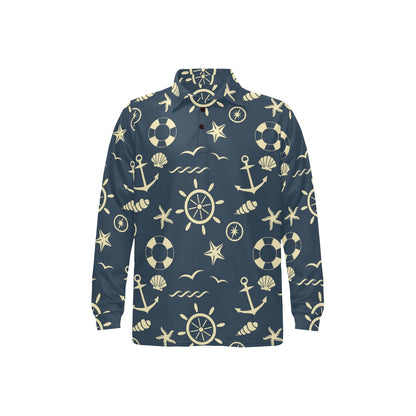 Nautical Pattern Print Design A01 Long Sleeve Polo Shirt For Men's