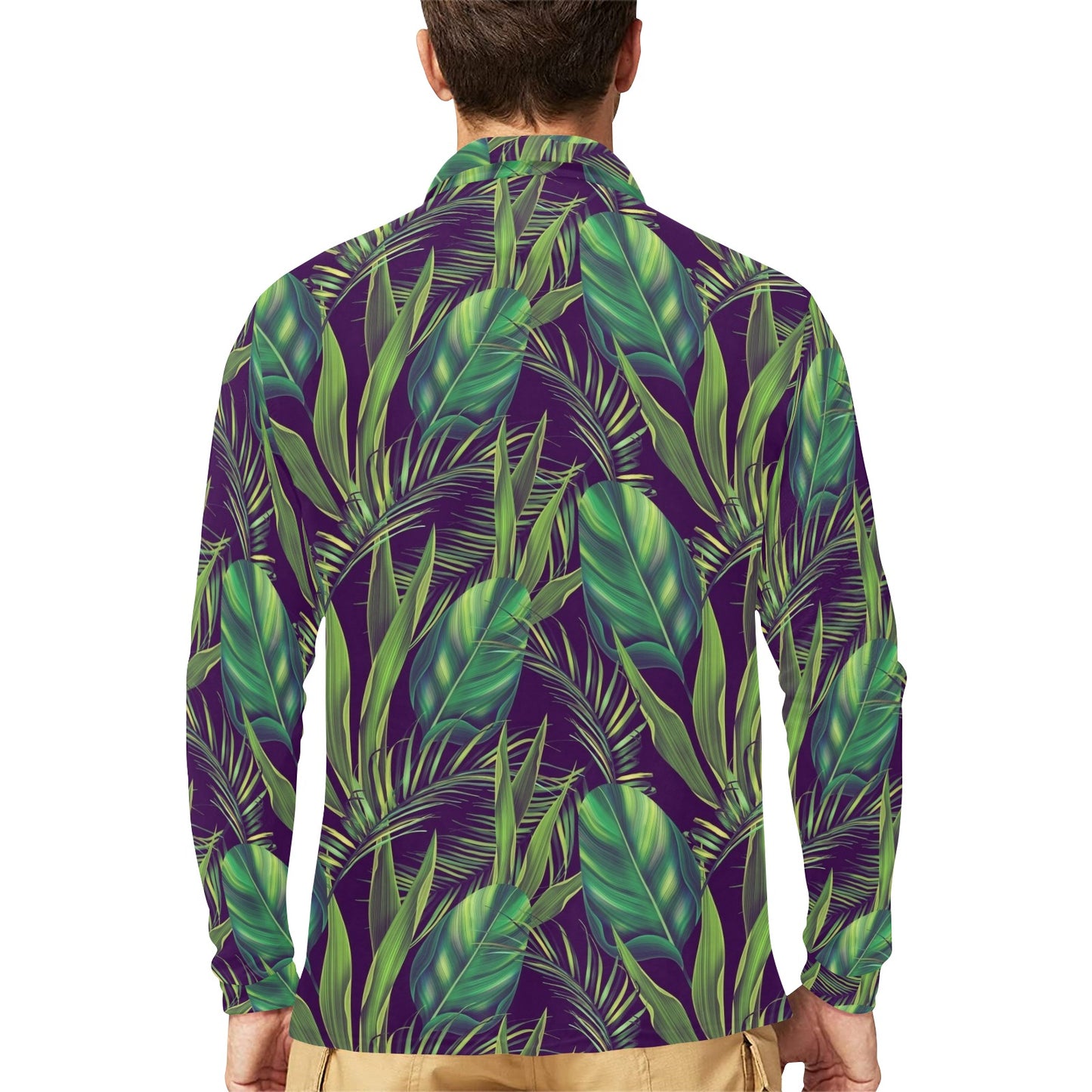Palm Leaves Pattern Print Design PL03 Long Sleeve Polo Shirt For Men's