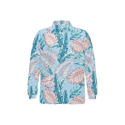 Tropical Flower Pattern Print Design TF01 Long Sleeve Polo Shirt For Men's