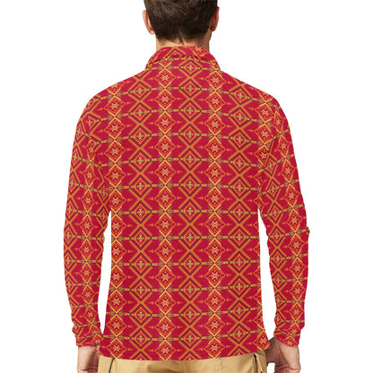Southwest Aztec Design Themed Print Long Sleeve Polo Shirt For Men's