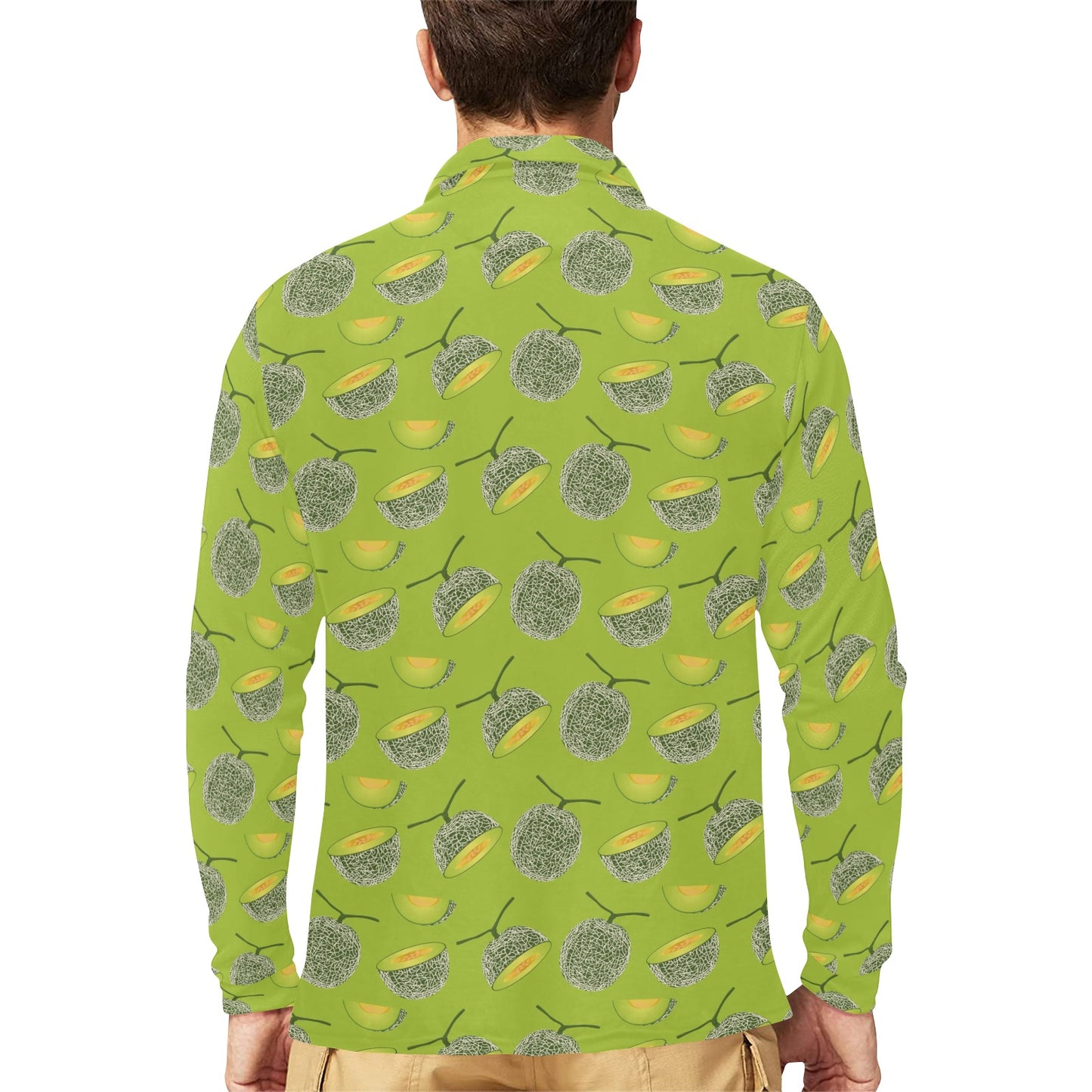 Cantaloupe Pattern Print Design 03 Long Sleeve Polo Shirt For Men's