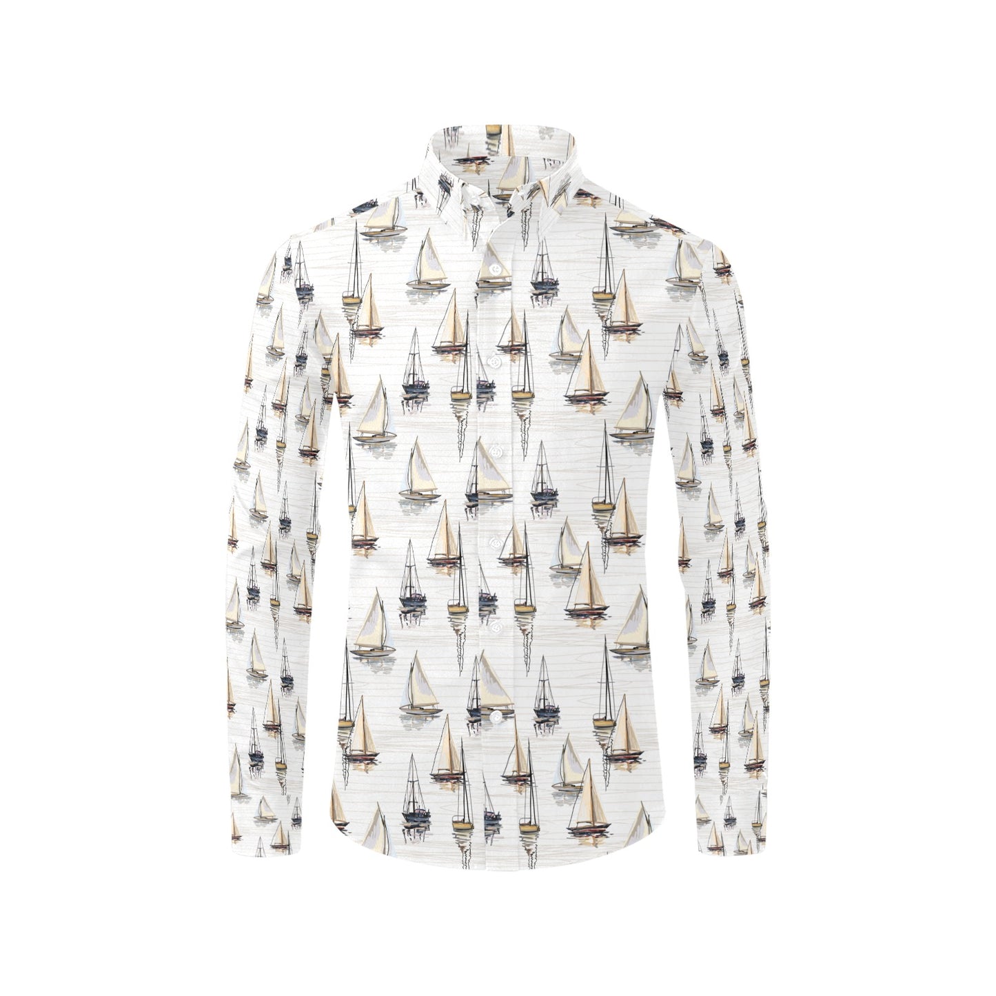 Sailboat Paint Pattern Print Design LKS307 Men's Long Sleeve Dress Shirt