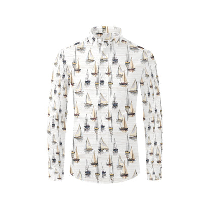 Sailboat Paint Pattern Print Design LKS307 Men's Long Sleeve Dress Shirt