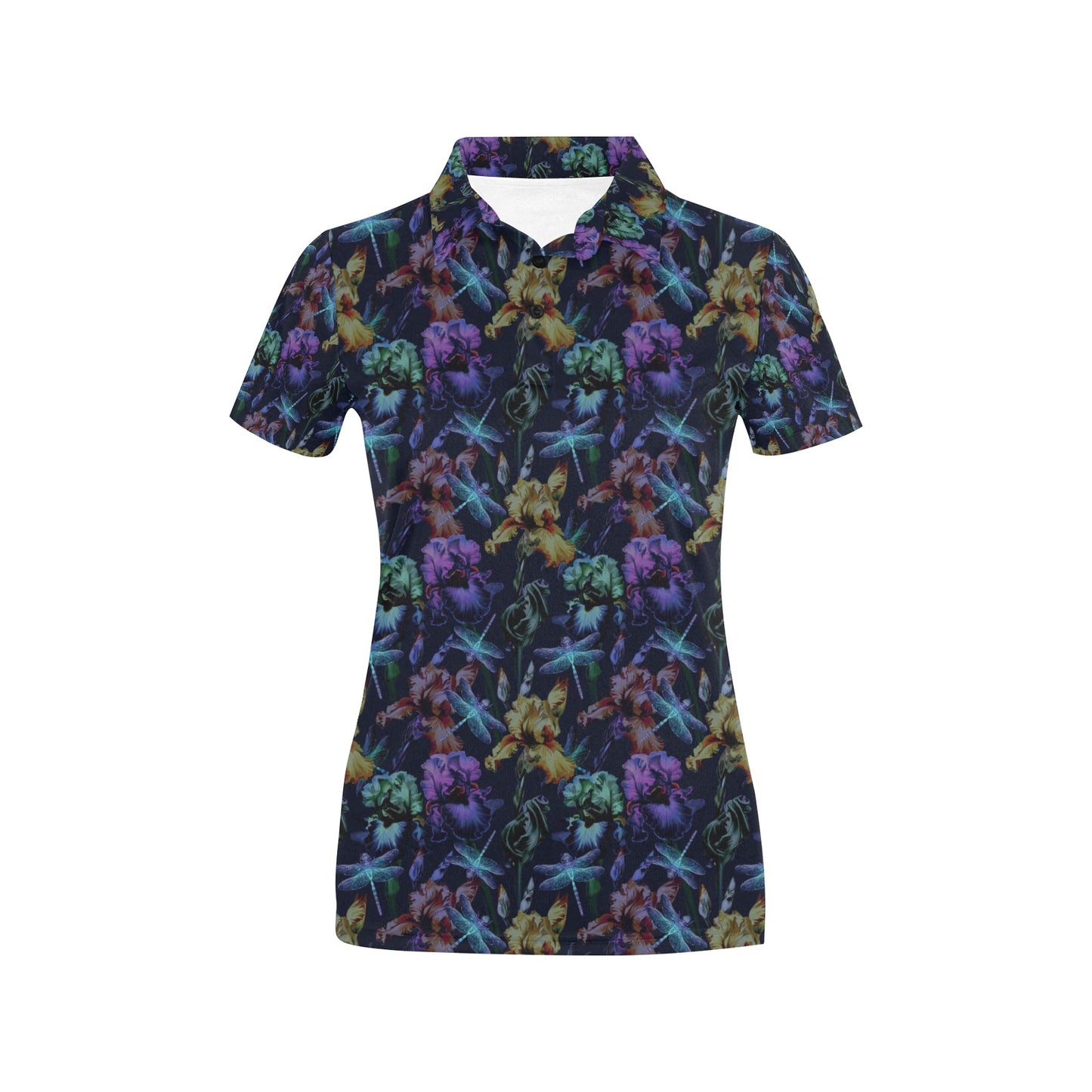Dragonfly With Floral Print Pattern Women's Polo Shirt