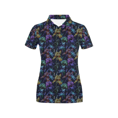 Dragonfly With Floral Print Pattern Women's Polo Shirt