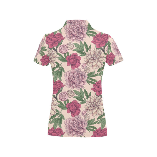 Peony Pattern Print Design A01 Women's Polo Shirt