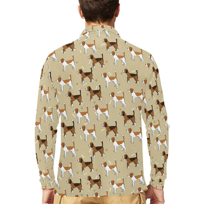 Beagle Pattern Print Design 01 Long Sleeve Polo Shirt For Men's