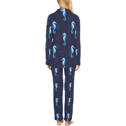 SeaHorse Blue neon Pattern Print Design 03 Women's Long Pajama Set