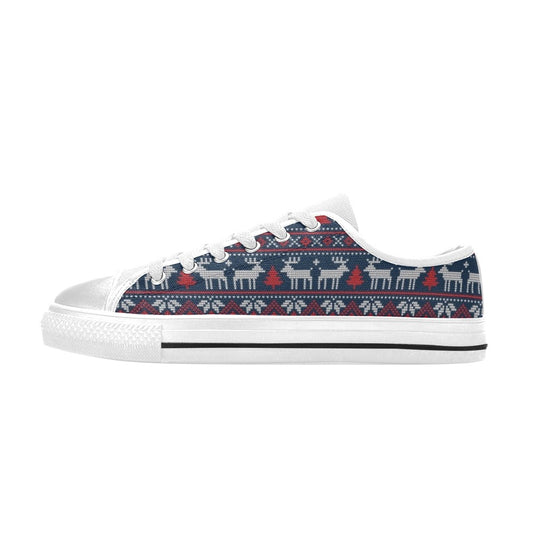 Reindeer Print Design LKS405 Women's White Low Top Shoes