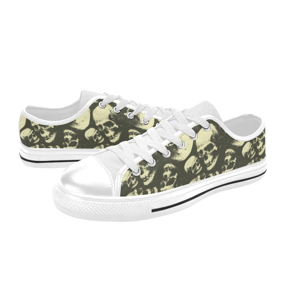 Skull Print Design LKS302 Women's White Low Top Shoes