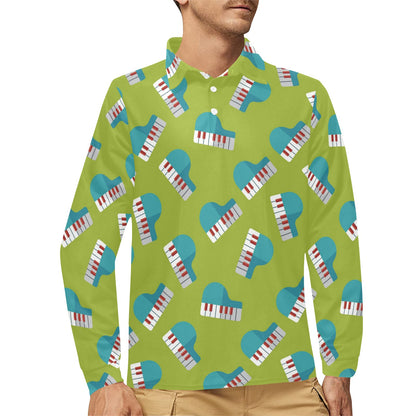 Piano Pattern Print Design 03 Long Sleeve Polo Shirt For Men's