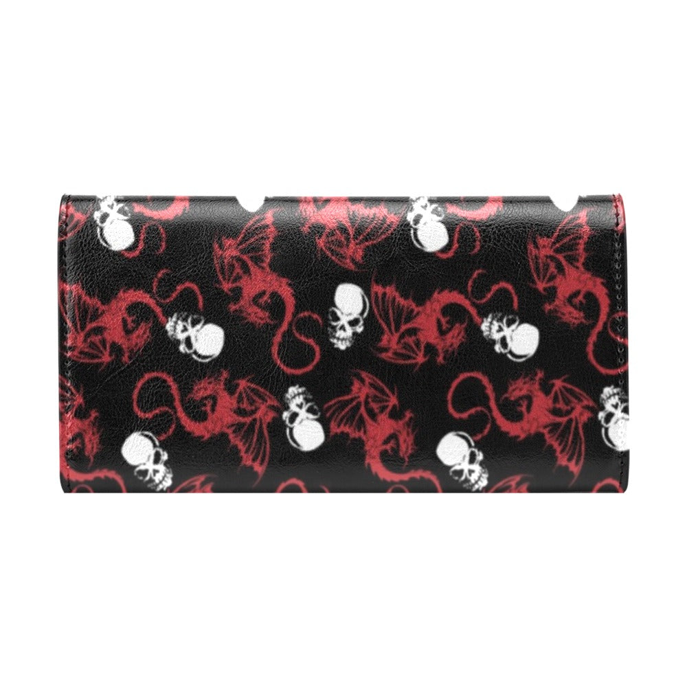 Skull With Red Dragon Print Design LKS304 Women's Trifold Wallet