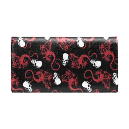 Skull With Red Dragon Print Design LKS304 Women's Trifold Wallet