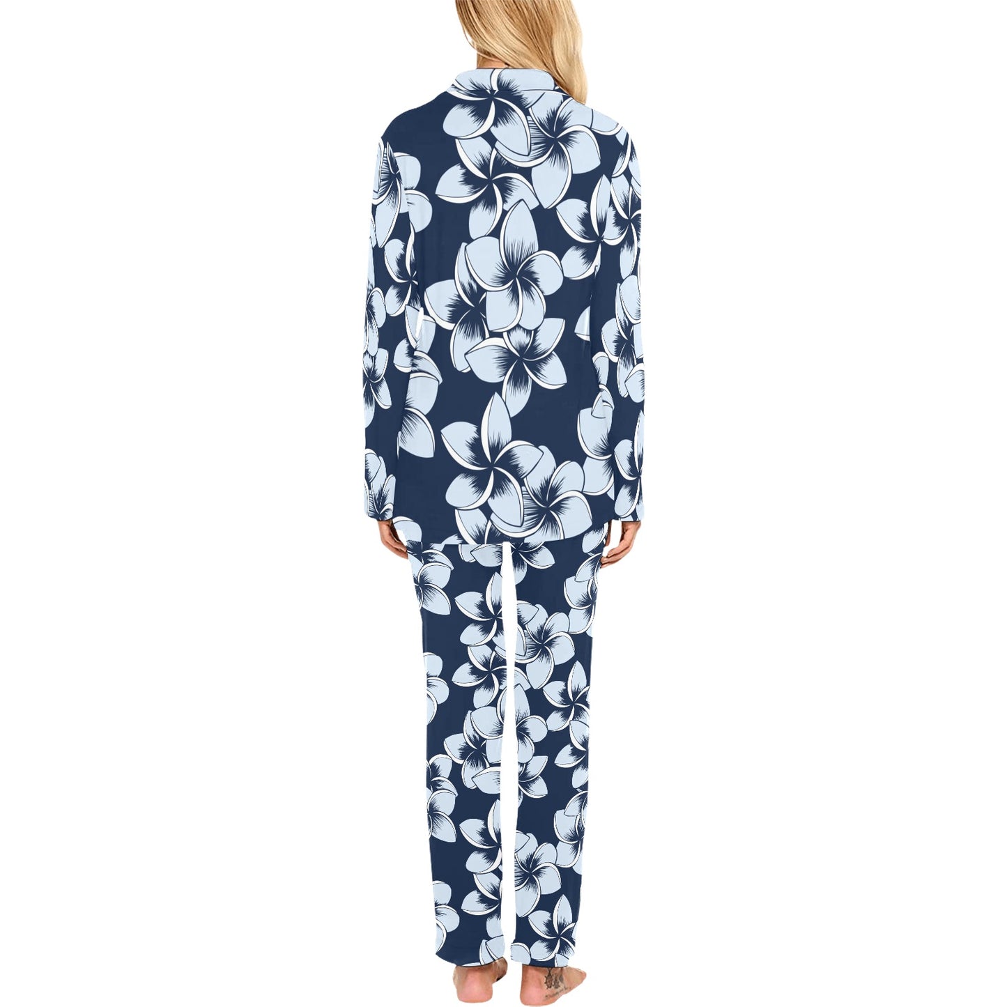 Plumeria Pattern Print Design A02 Women's Long Pajama Set