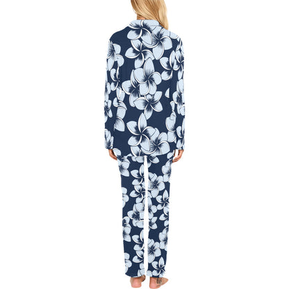 Plumeria Pattern Print Design A02 Women's Long Pajama Set