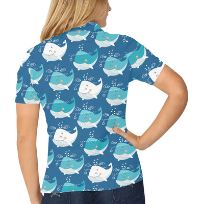 Blue Whale Pattern Print Design 01 Women's Polo Shirt