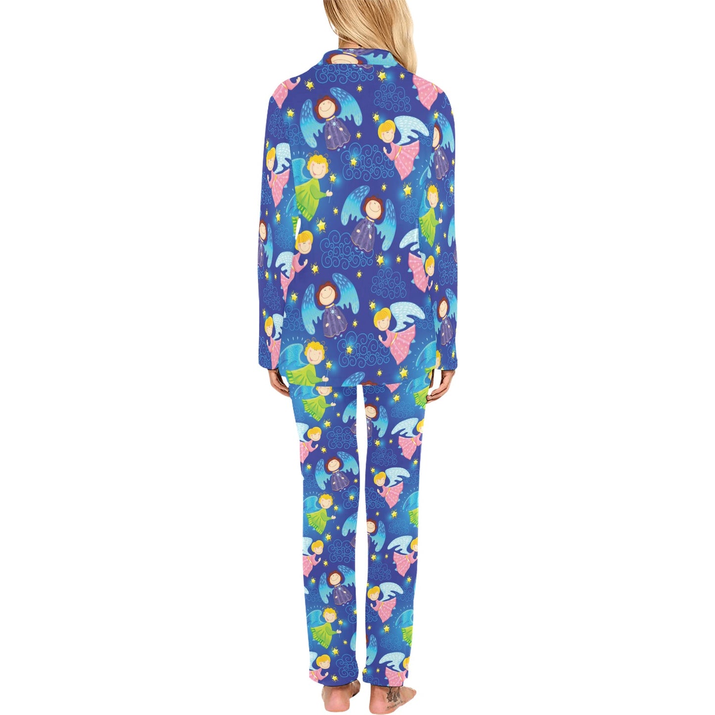 Angel Little Pattern Print Design 02 Women's Long Pajama Set