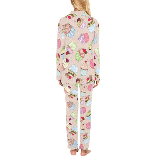 Cupcake Pattern Print Design CP06 Women's Long Pajama Set