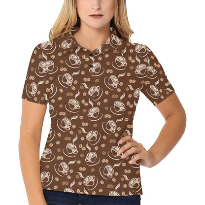 Coffee Pattern Print Design 03 Women's Polo Shirt