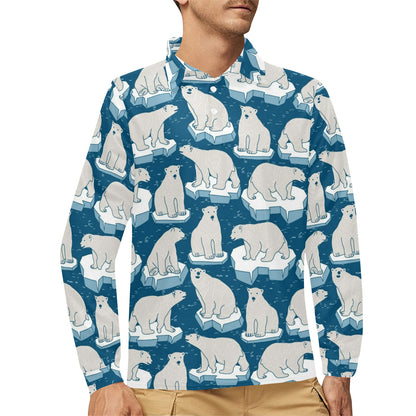 Polar Bear Pattern Print Design PB03 Long Sleeve Polo Shirt For Men's