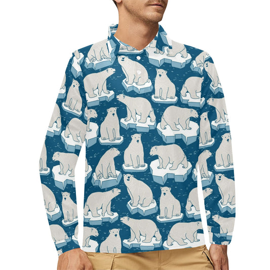 Polar Bear Pattern Print Design PB03 Long Sleeve Polo Shirt For Men's