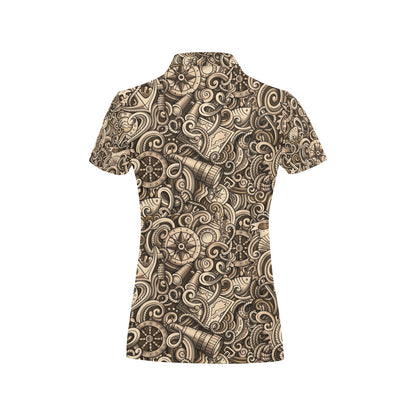 Nautical Tattoo Design Themed Print Women's Polo Shirt