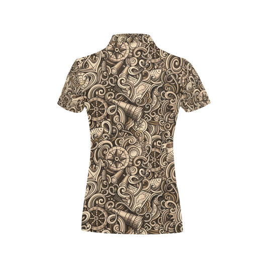 Nautical Tattoo Design Themed Print Women's Polo Shirt